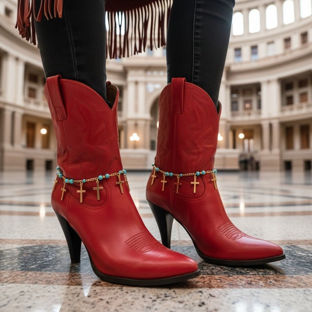 NEW Women Gold Metal Boot Chain Bracelet Shoe Cross Charm Anklet Turquoise SET